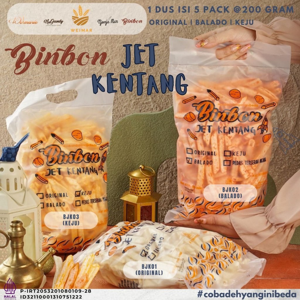 

BINBON JET KENTANG 200 GRAM/ STICK SABENA ISI 150 gram x 12 PACK/ 360 gram x 5 PACK