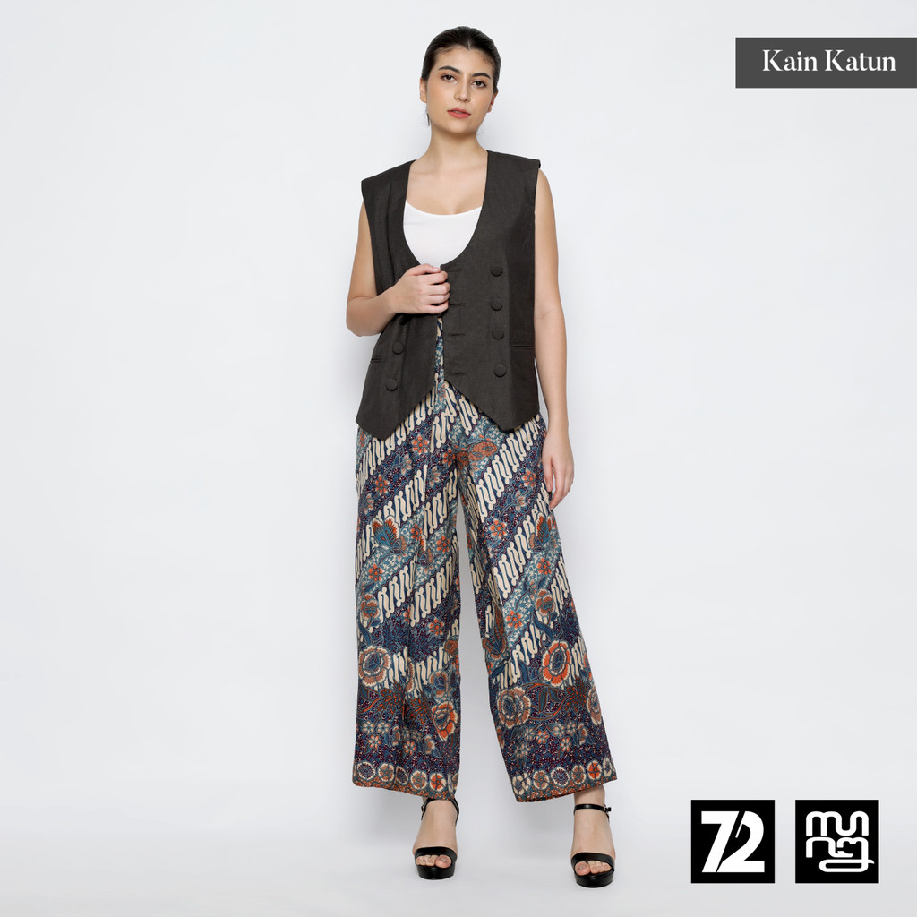 CELANA KULOT BATIK Premium Motif Mahesa Bahan Katun Warna Ungu Putih 725192