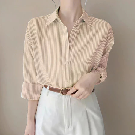 ASK - Kemeja Blouse Strip Salur Wanita Atasan Wanita Kemeja 01