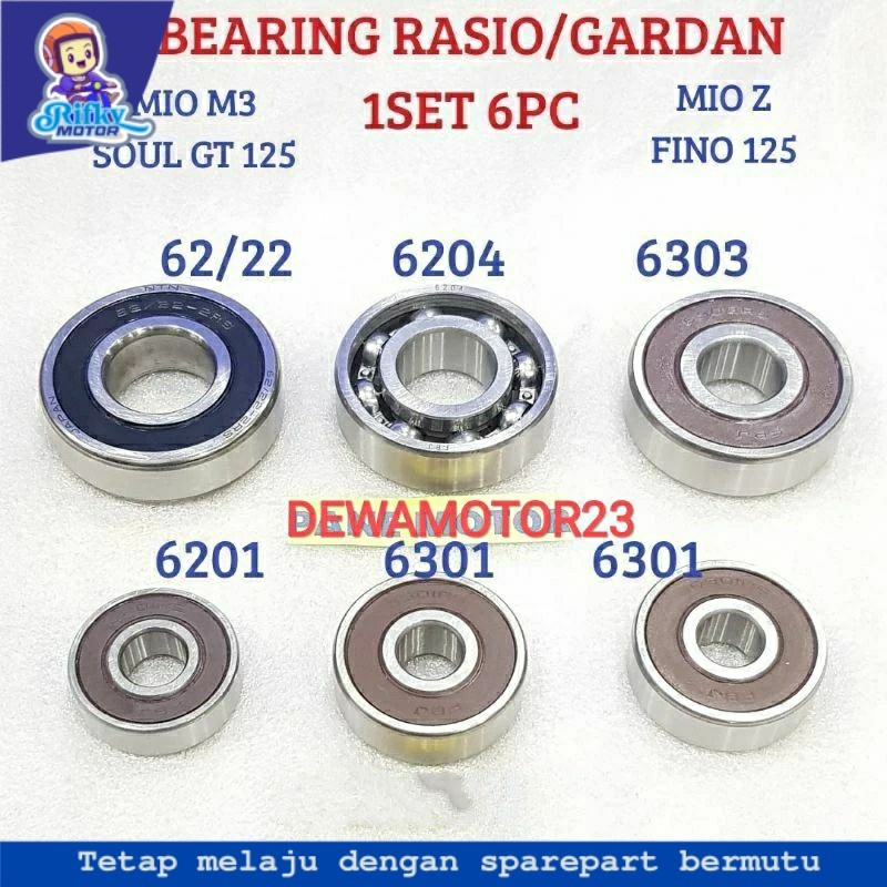 BEARING LAHER RASIO GARDAN 1 SET MIO M3 125 MIO SOUL GT 125 FINO F1 125 EXRIDE  FI 125 HIGH