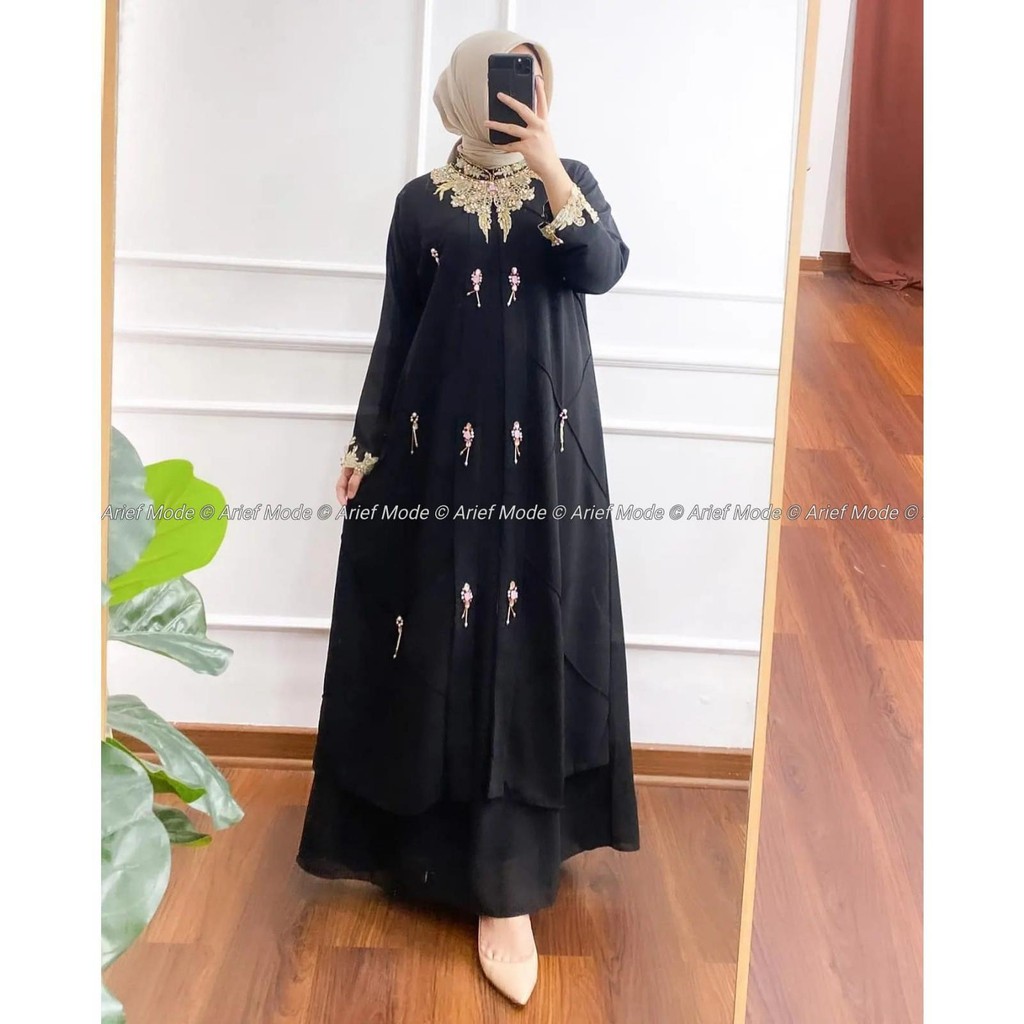 Tradisional Wear kaftan Lebaran Kekinian Kombinasi Payet Ceruty Baby Doll Full Puring Mewah dan Eleg