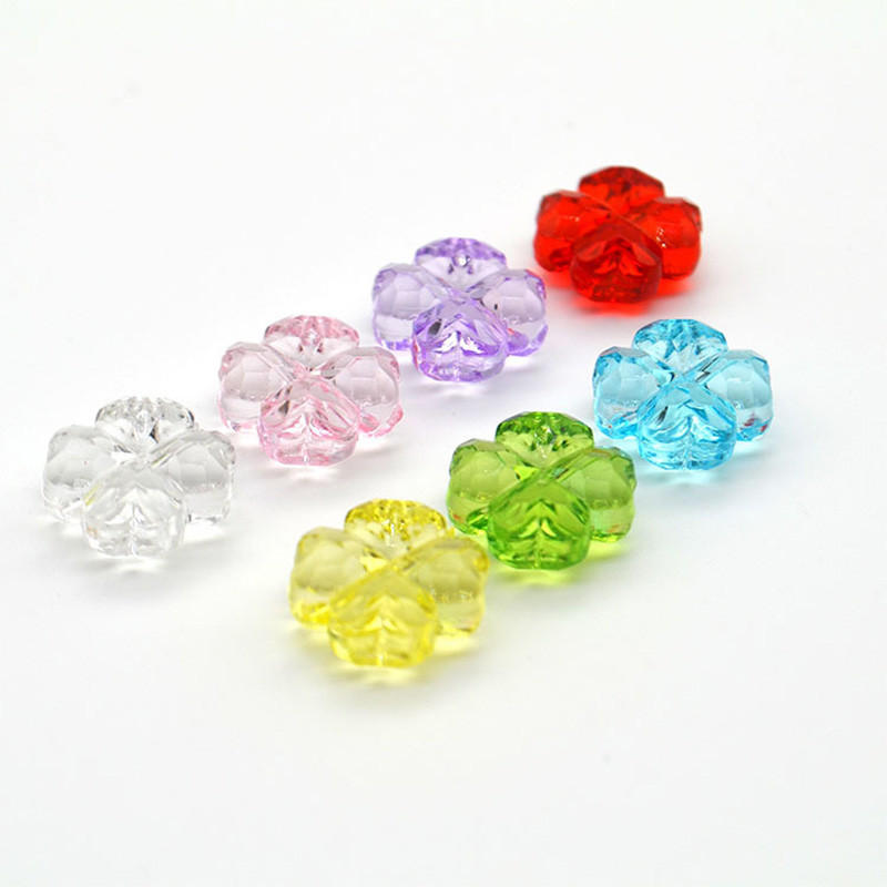 

20pcs Acrylic Transparent Crystal Straight Hole Cut Four-Leaf Clover Beads 11mm for Phone Chain Necklace Bracelet