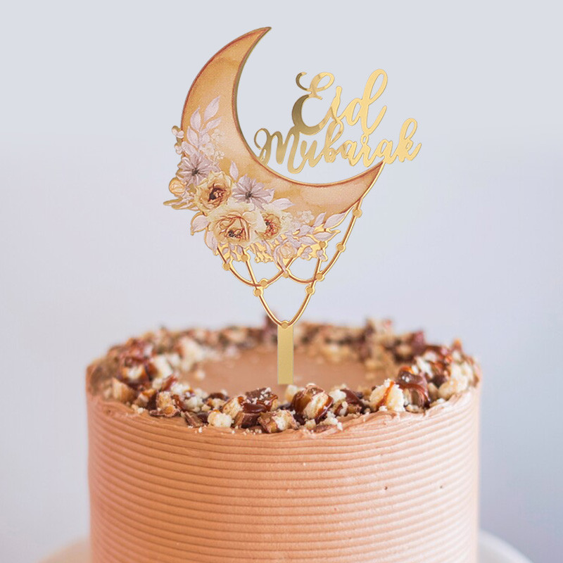 

2025 Eid Mubarak Acrylic Cake Topper Moon Flower Cake DIY Decoration Islamic Muslim Festival Party Supplies Eid Ramadan Gift
