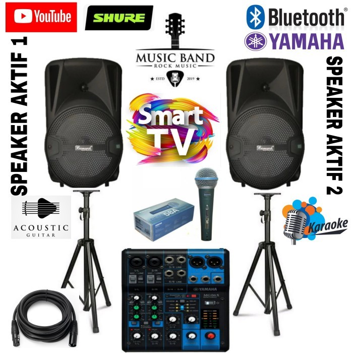 GROSIR PAKET SOUND SYSTEM MIXER YAMAHA 6 CH INDOR/OUTDOR 8 INCH BISMA