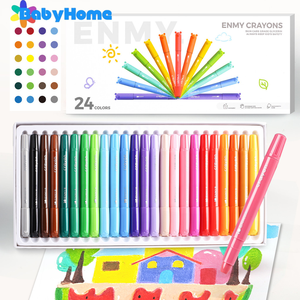 

Babyhome Crayon Set 12/24 Warna Silky Crayon Inti Putar, Tidak Kotor Tangan, Krayon Yang Dapat Dicuci, Peralatan Kantor [Gift Box]