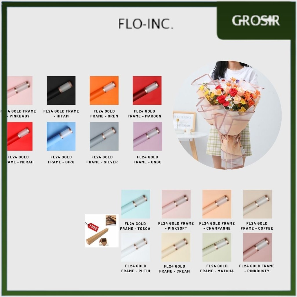 

FLO-INC. - (5 LEMBAR) - FL24 GOLD FRAME Kertas Bunga Paper Buket Motif Gold Frame Tebal Transparan Florist Cellophane
