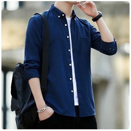 Kemeja Pria Lengan Panjang Polos Slimfit Hem Kemeja Cowok Casual Sage Green Soft Blue Hitam