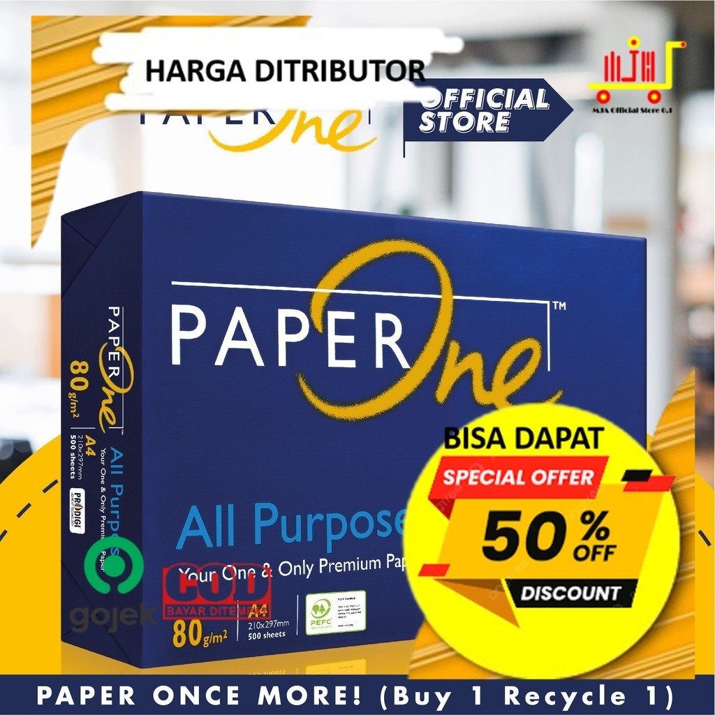 

Baru PaperOne Kertas A4 80gr All Purpose 1 Rim (500 lembar) Kertas HVS A4 Kertas Fotocopy Murah