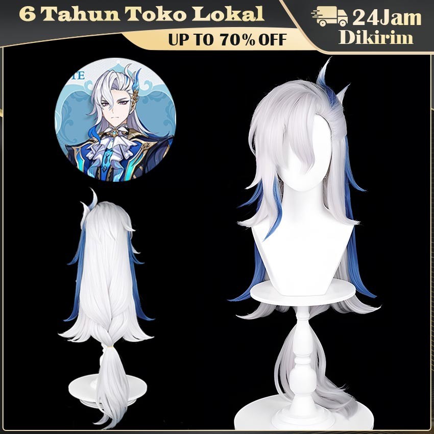 Wig Neuvillette Cosplay Genshin Impact Orang Dewasa/Anak-Anak Dapat Menggunakannya
