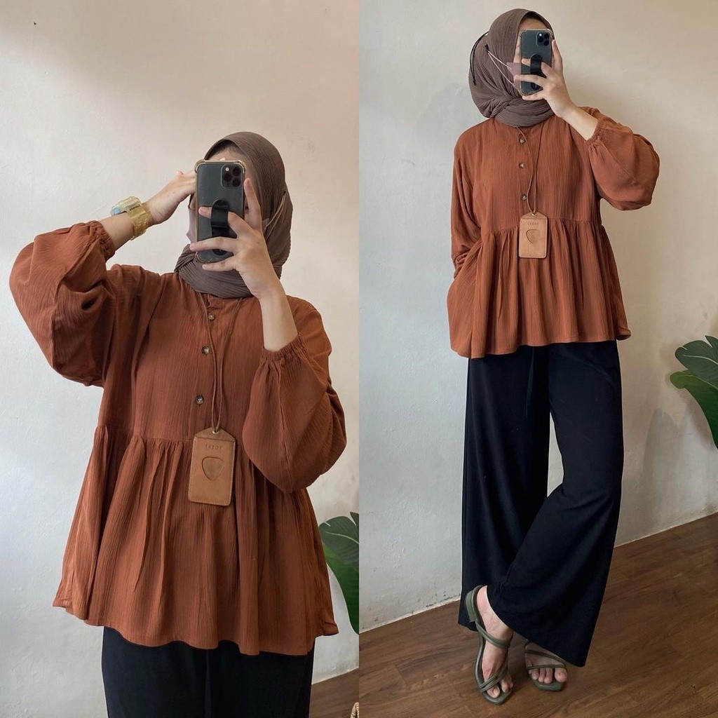 Raisa Blouse Crinkle Rayon Premium Rania Top Blouse Wanita Atasan Crinkle