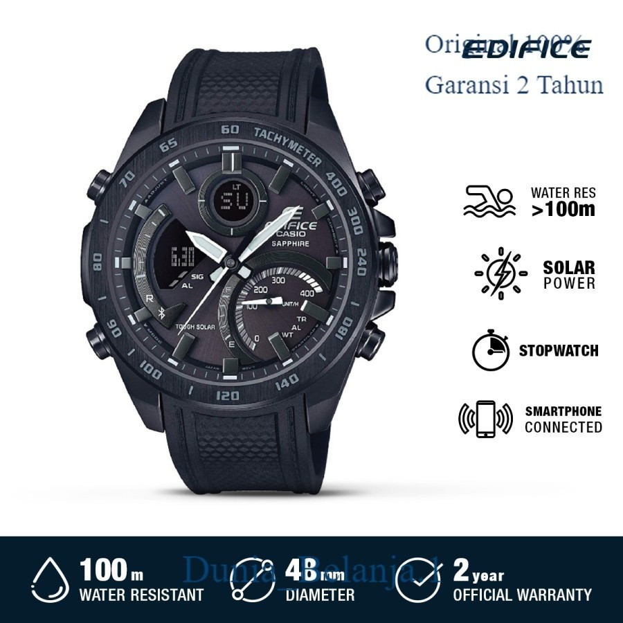 Original 100% Casio Edifice ECB-900PB-1ADR Jam Tangan Pria Bluetooth Rubber Hitam Garansi Resmi 2 Ta