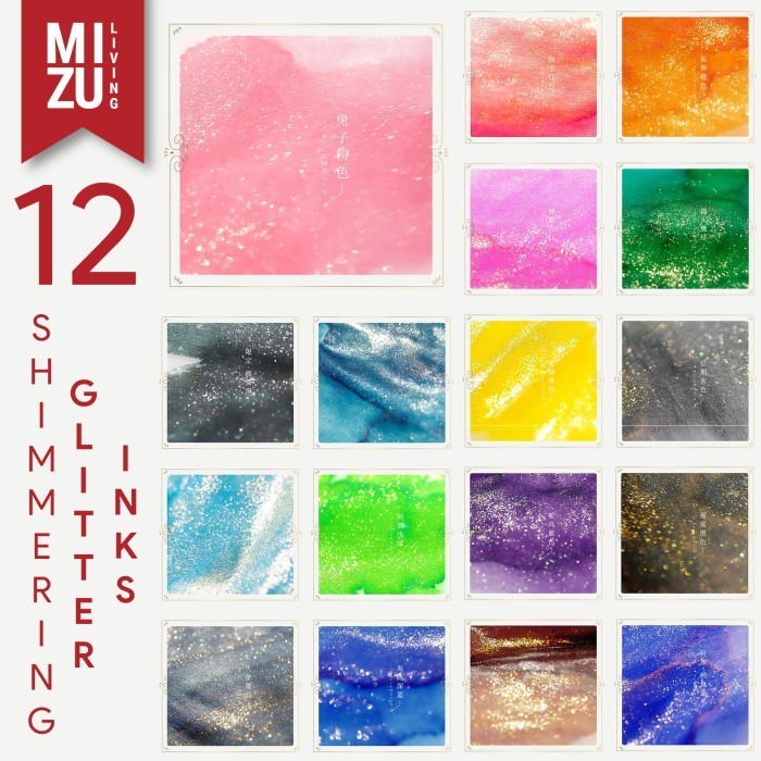 

PROMO!! -MIZU PENNA VETRO XII GLASS Dip Pen Calligraphy 12 Tinta Glitter Ink - HEART OF OCEAN