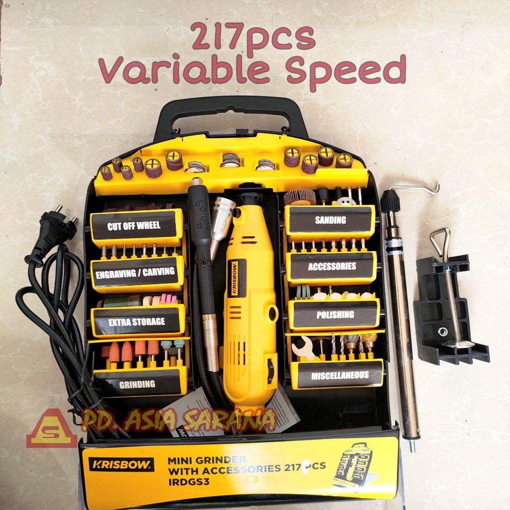 Mesin Mini Die Grinder Tuner Set 217 Pcs KRISBOW / Gerinda Bor Mini / Gurinda
