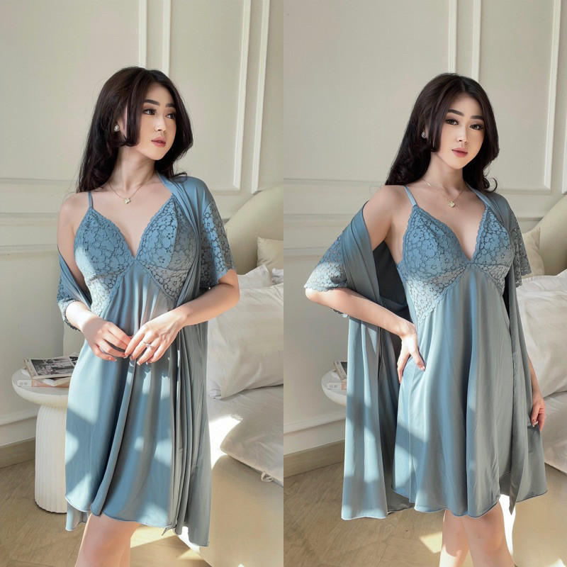 New Pakaian Lingerie Kimono Outer Set Bikini Dress Tangtop Transparan Sleepwear Dress Kimono + Panti