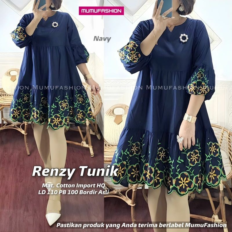 MUMU - Enzy / Renzy Tunik Atasan Katun Bordir Premium  By Mumufashion Grosir  Ori Solo