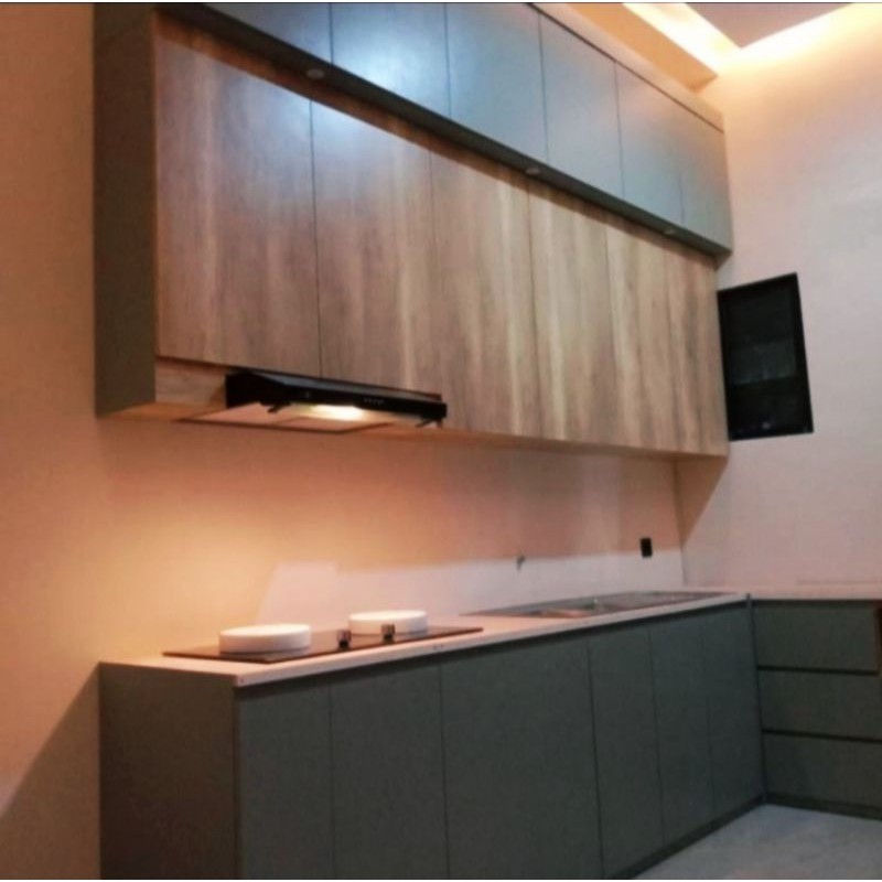 kitchen set/lemari dapur/rak dapur minimalis ukuran 3 meter atas dan bawah bahan HPL