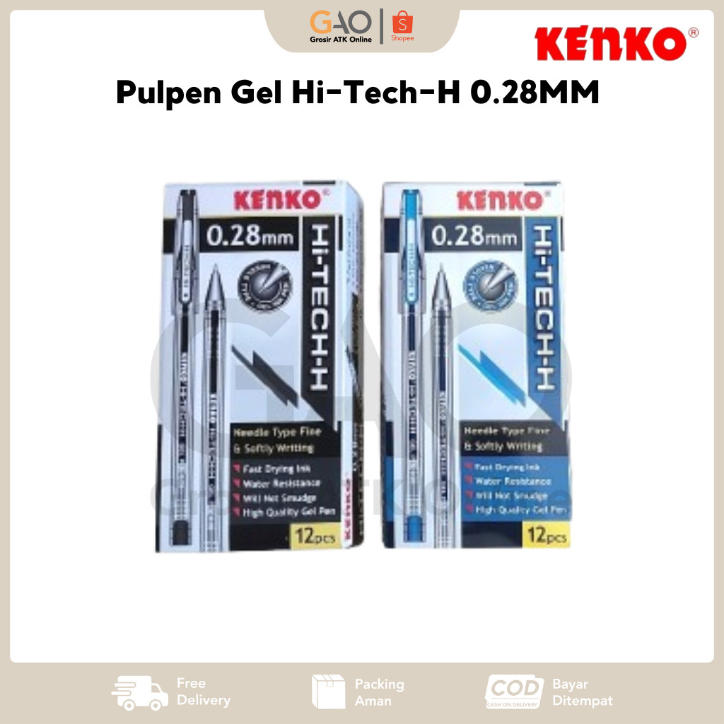 

Pulpen Gel Hi-Tech-H 0.28MM Hitam & Biru Kenko ( 1 Pack Isi 12Pcs )