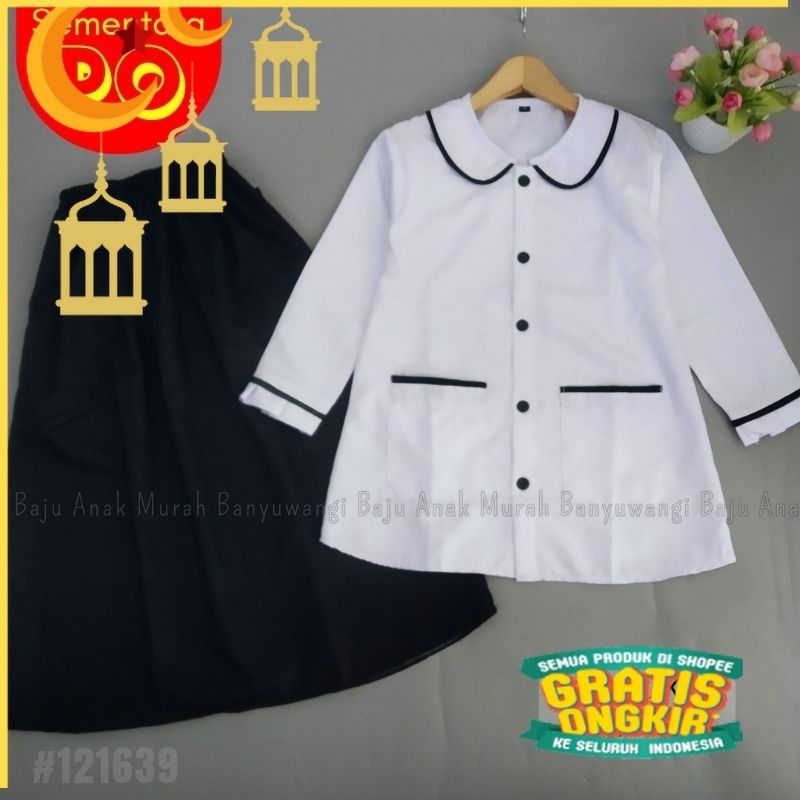 baju muslim anak cewek hitam putih bahan adem toyobo stelan seragam ngaji tpq perempuan setelan wani