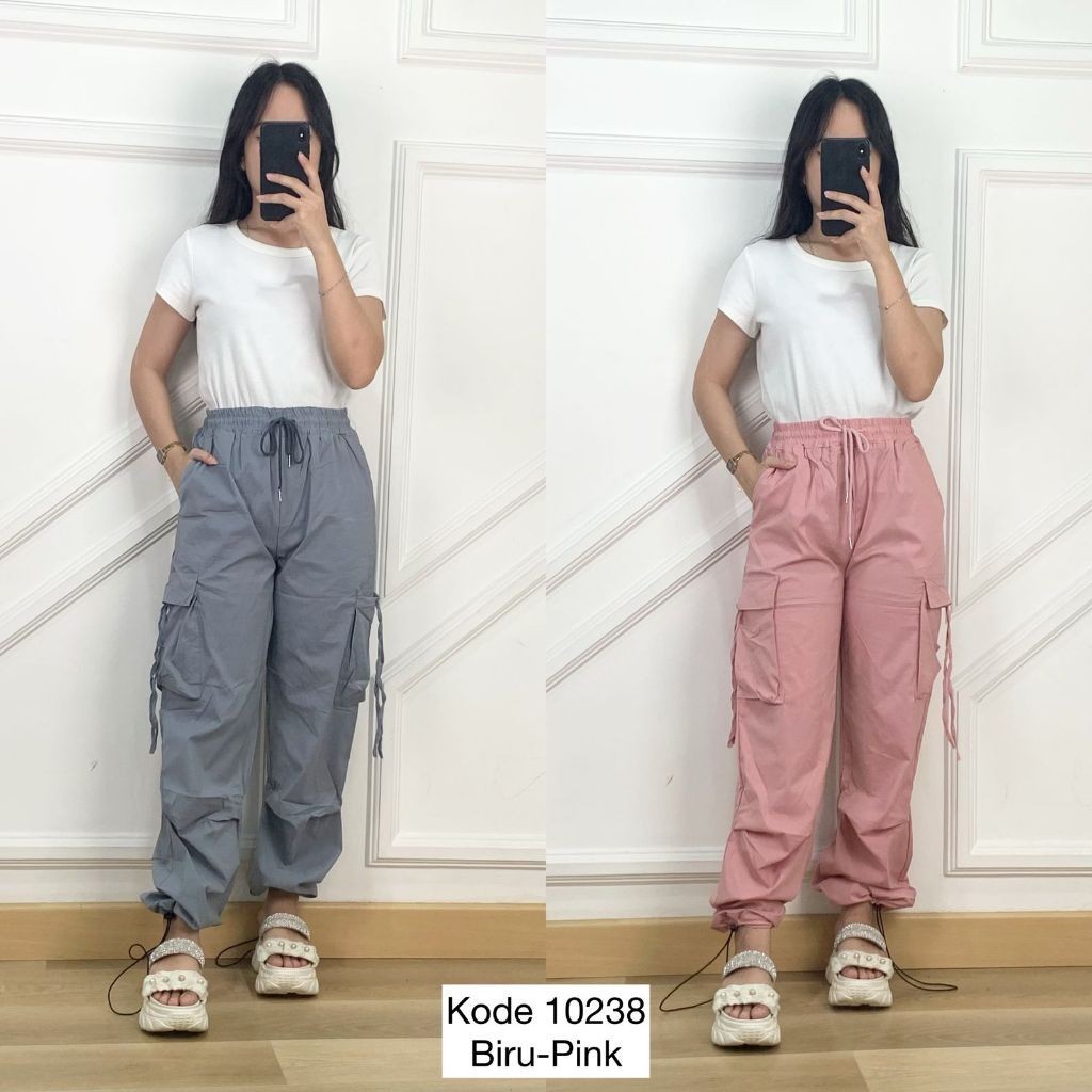 10238 CELANA BASIC CARGO JOGER POLOS PINGGANG FULL KARET MIX TALI SERUT VARIASI TWISS BAGIAN BAWAH P