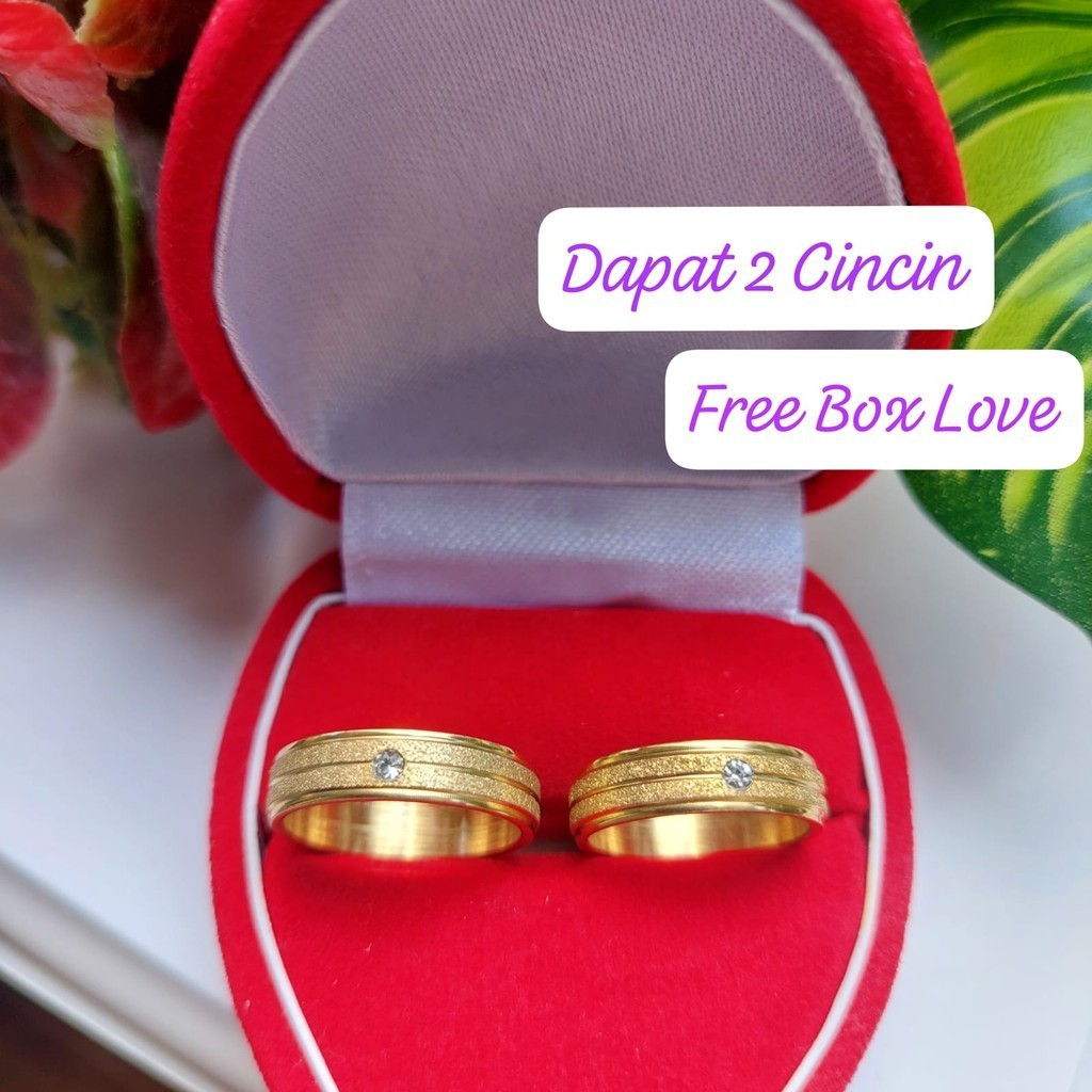 Cincin Titanium Couple Tunangan Mata Kecil Cincin Tunangan Pasir Bonus Box Love