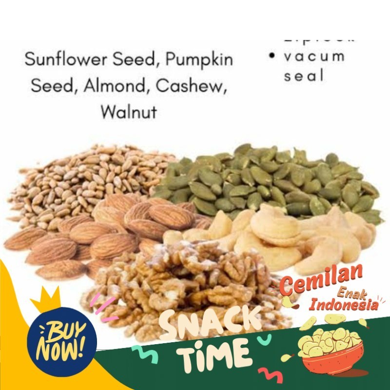 

Special Diskon 500 gram mix Aktivated Almond Utuh Mede Utuh Walnut Pumpkin Sunflower