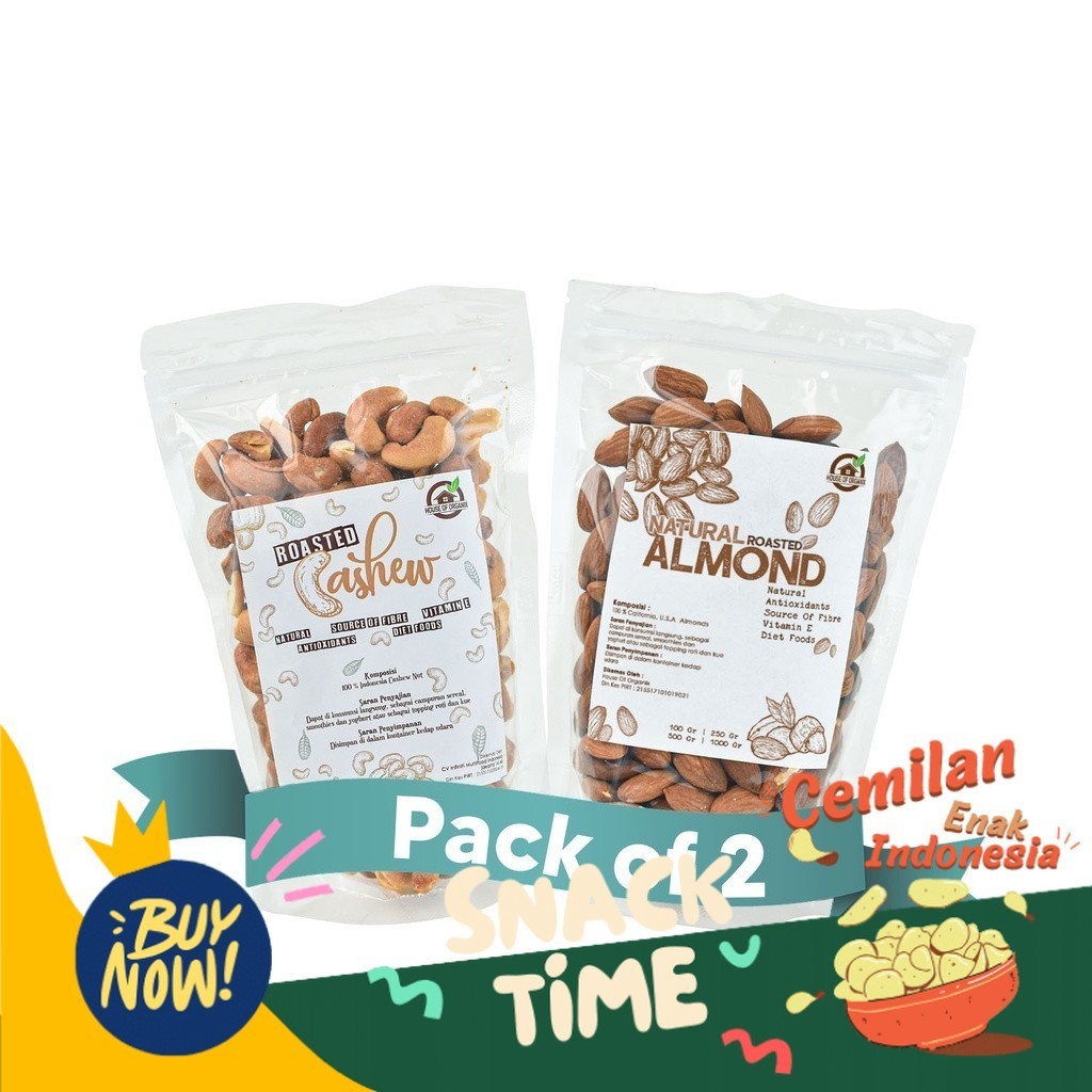 

Special Diskon Paket Duo Roasted Nut Snack Sehat (roasted almond 250gr+ Roasted cashew 250gr)