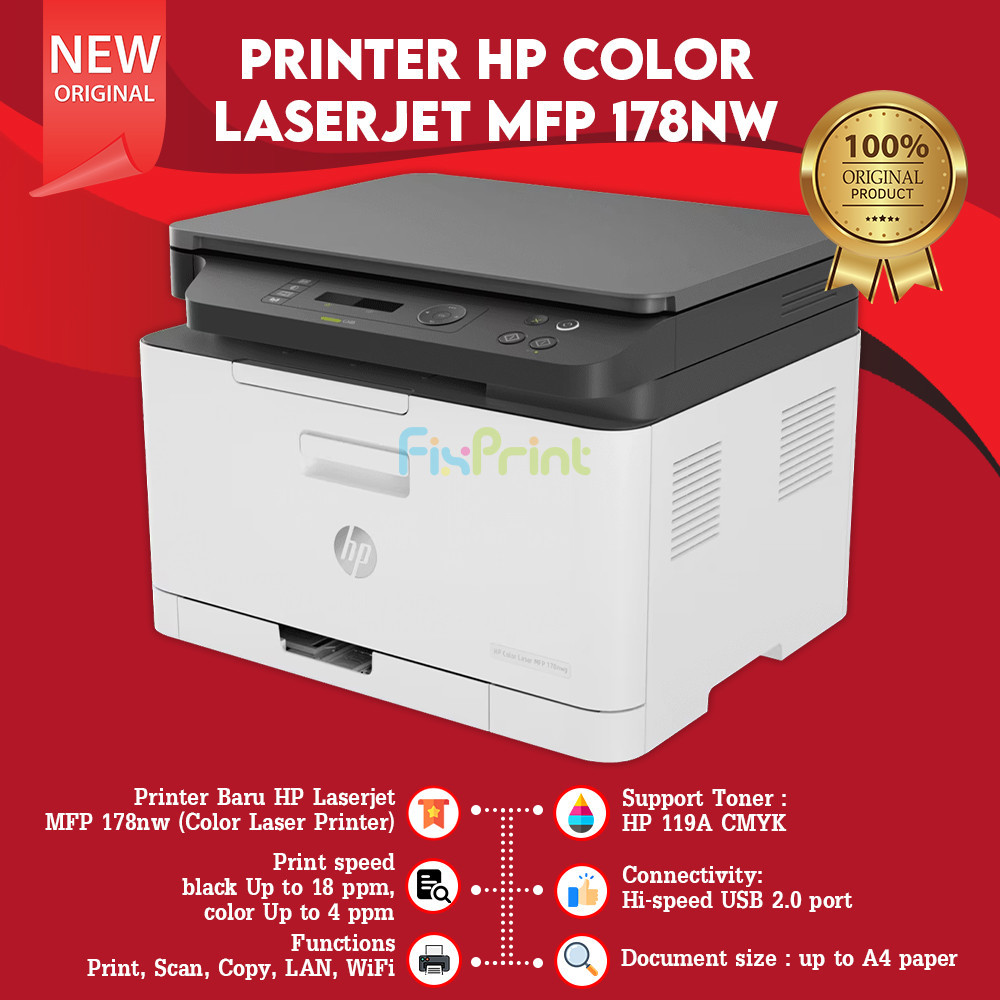 Printer Color LaserJet MFP 178nw Print, Scan, Copy, LAN, WiFi Printer New