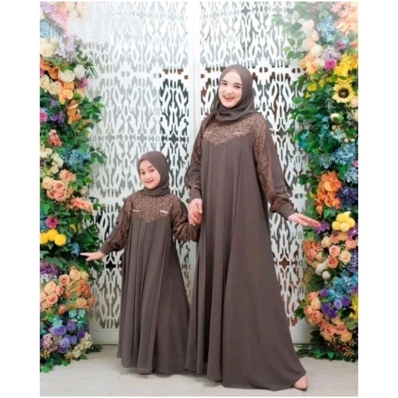 SET INARA COUPLE DRESS (Mom & Kids) // Setelan Jilbab Pashiman dan Baju Jubah Gamis Pasangan Sarmbit