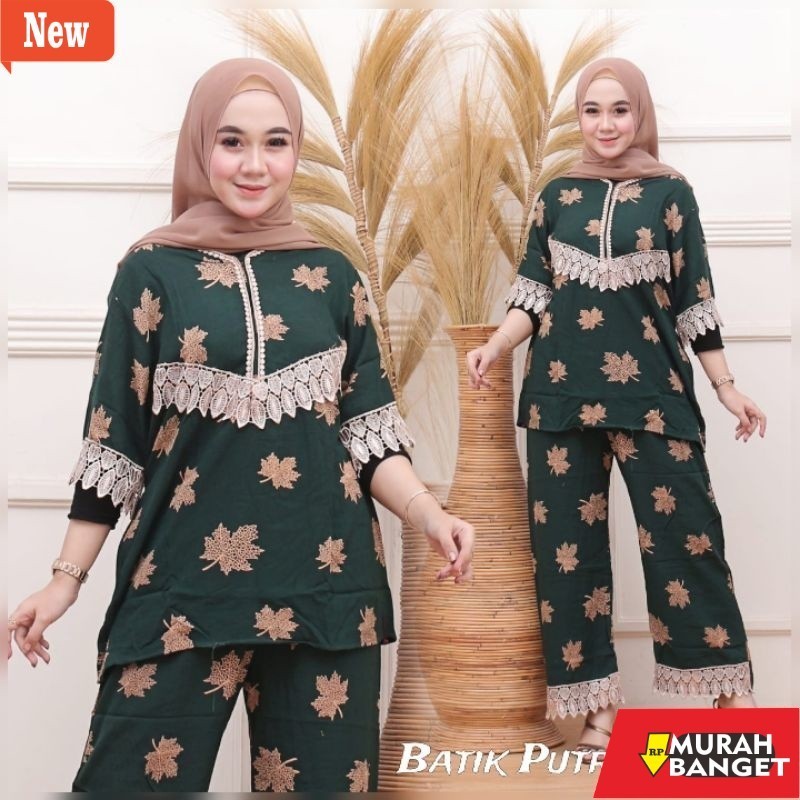 BAJU TIMUR TENGAH UNTUK LEBARAN- Promo One Set Setelan Cp Renda Arabian Motif Daun Bahan Rayon Super