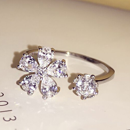 Pabrik Grosir Cincin Perak untuk Wanita Bunga Zirkon Cincin Terbuka Hypoallergenic Hadiah Perhiasan 