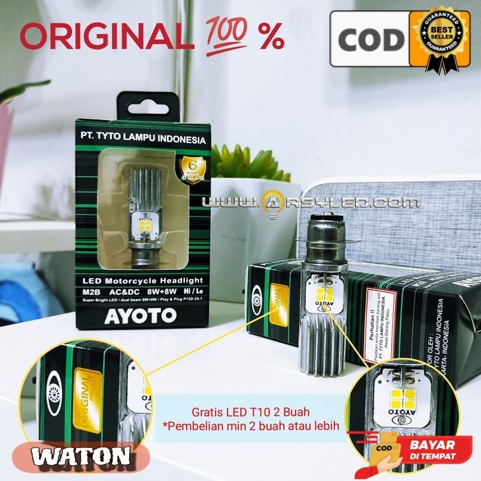 Cod Lampu LED Utama Motor Bebek Matic H6 T19 AYOTO ORI ASLI M2B AC DC PNP - M2B-PRO