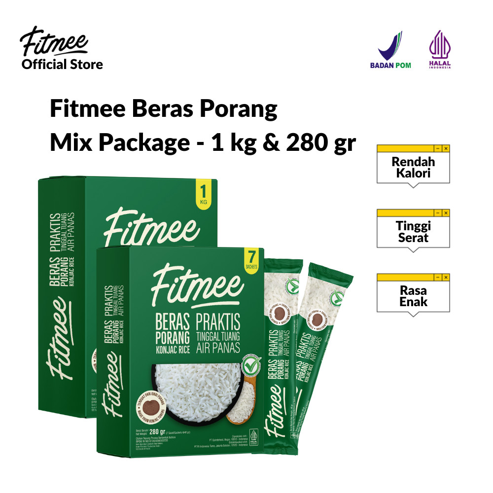 

Fitmee Beras Porang Gluten Free Mix Package - Shirataki Rice 1 kg & 280 Gr
