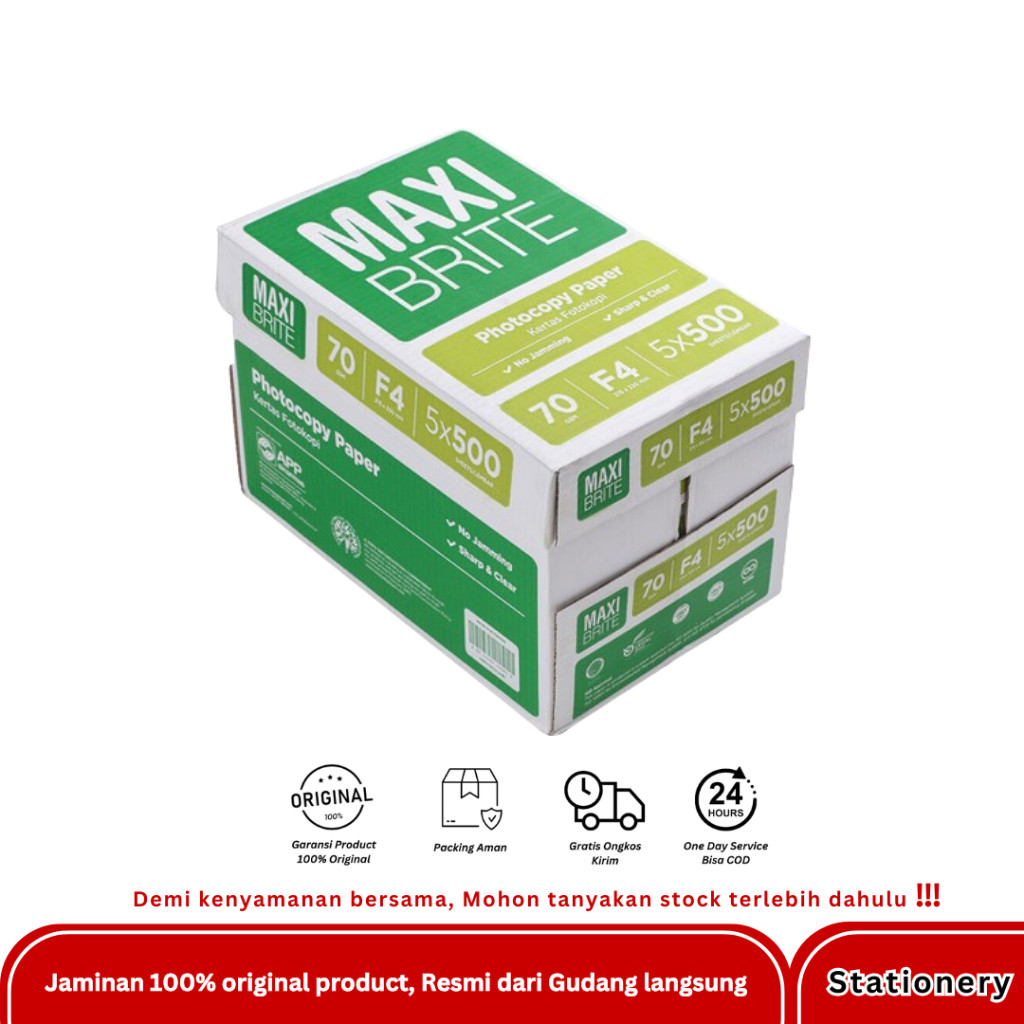 

KERTAS HVS MAXI BRITE A4 / F4 - PER BOX ( 5 RIM )
