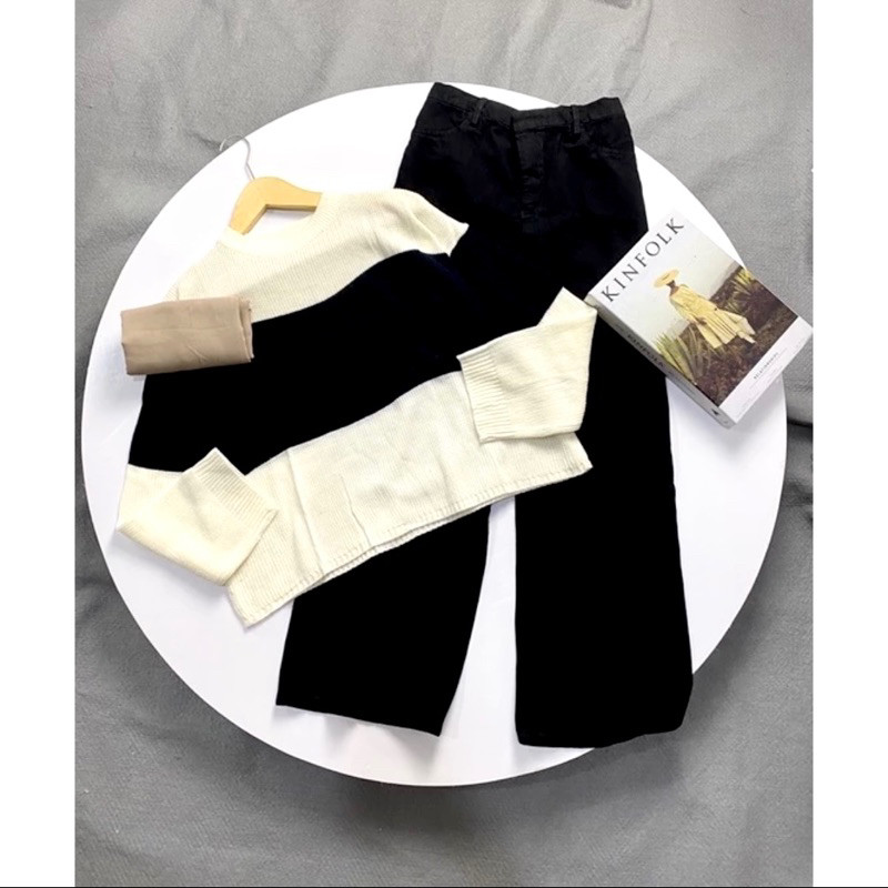 SET LUNA (sweater rajut+bella square+kulot jeanswash)