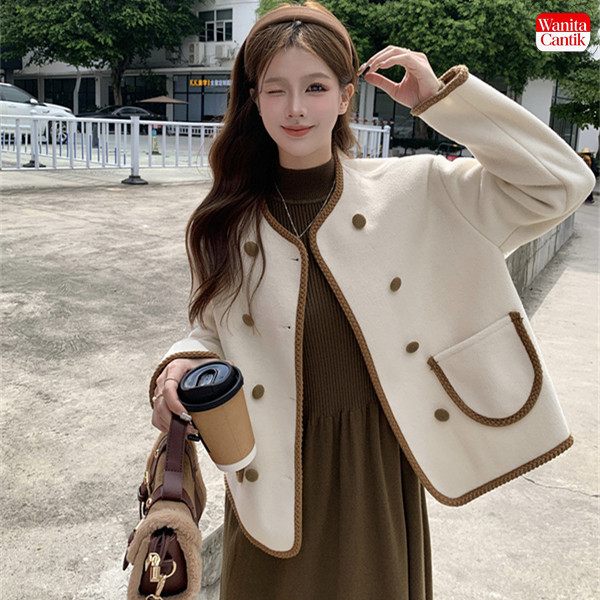 Blazer Wanita Gaya Korea Chic Elegan Model Pendek Longgar Jaket Modis Cardigan Lengan Panjang