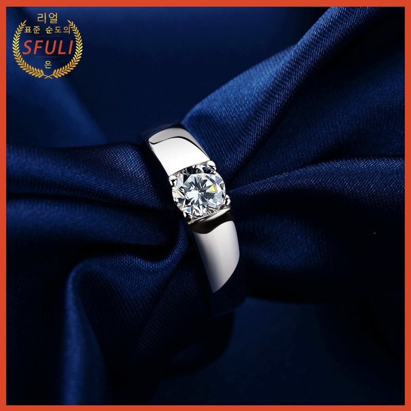 Pt950 Platinum 2 Karat Moissanite Ring Pria Band