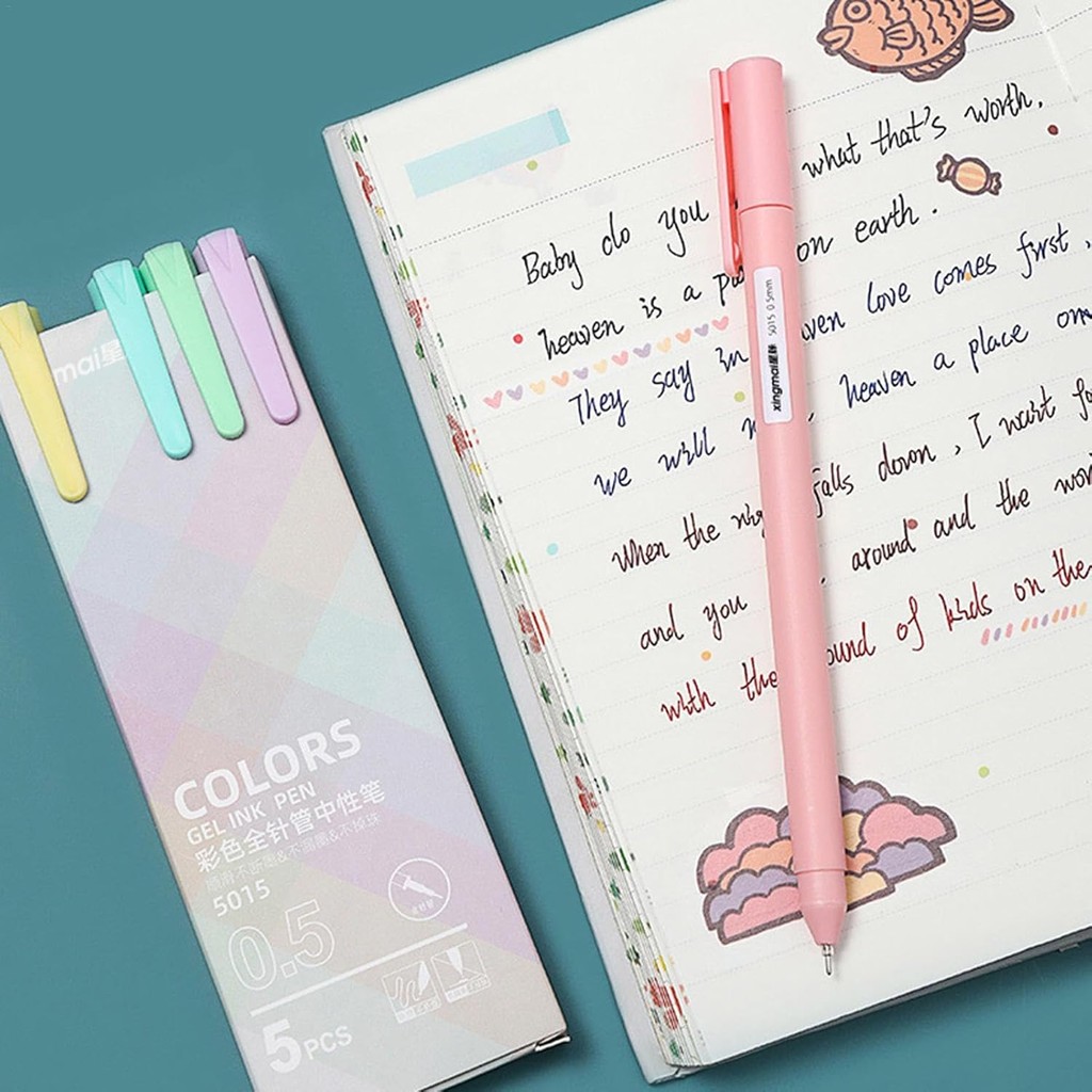 

1 set 5 pcs pulpen tinta gel ink pen retro macaron morandi warna warni HB1332