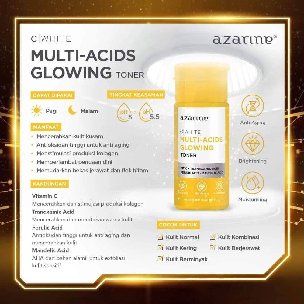 PROMO!!AZARINE TONER PENCERAH WAJAH/AZARINE MILD PURIFYING TONER/AZARINE C-WHITE MULTYI ACID GLOWING