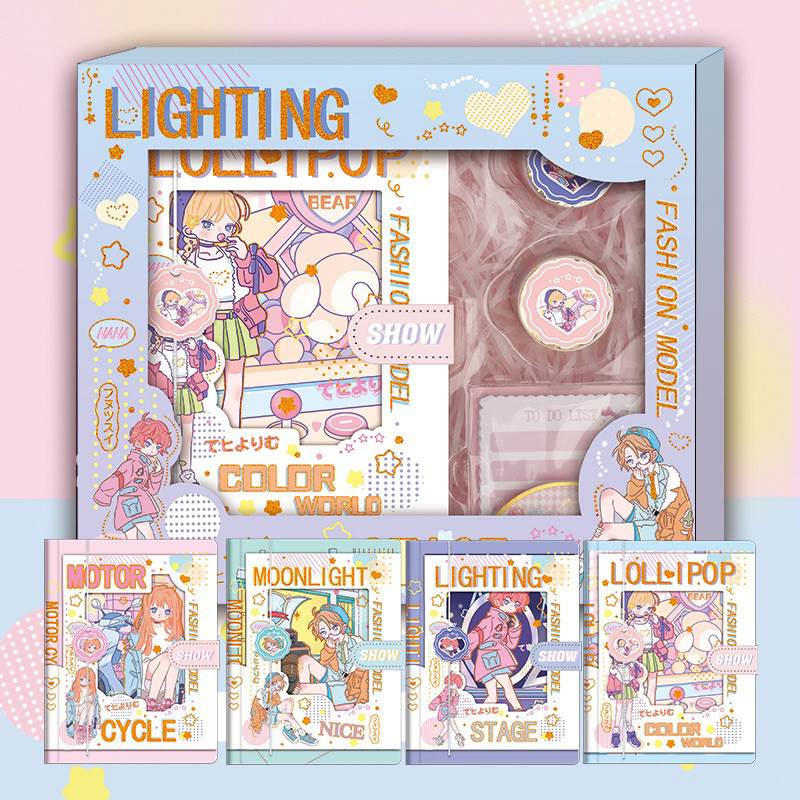 

diary book set manga cartoon theme buku catatan notebook tema karton