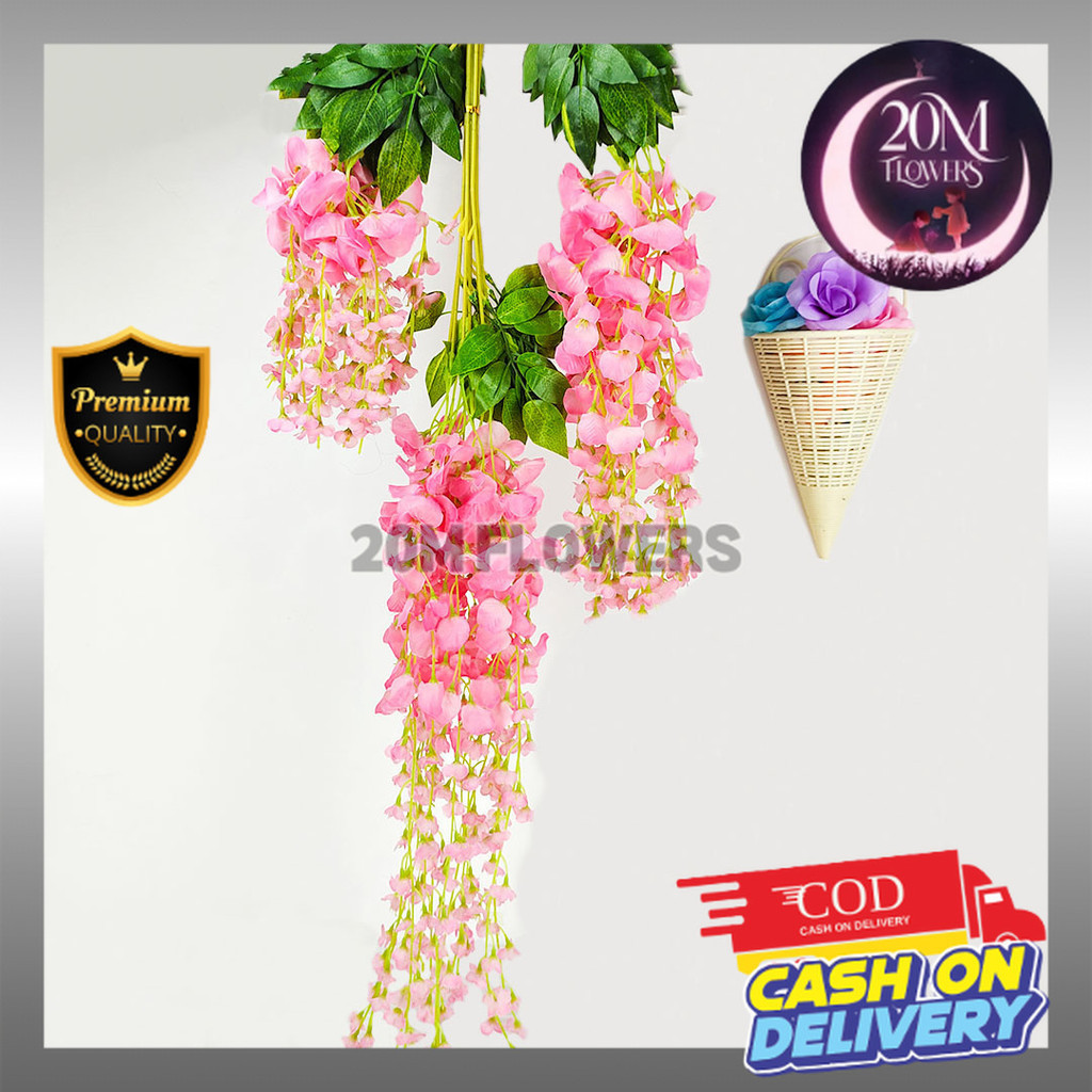 1 LUSIN WISTERIA KECIL GANTUNG ARTIFISIAL - DAUN RAMBAT PLASTIK - DEKORASI LAMARAN - ARTIFISIAL - TE