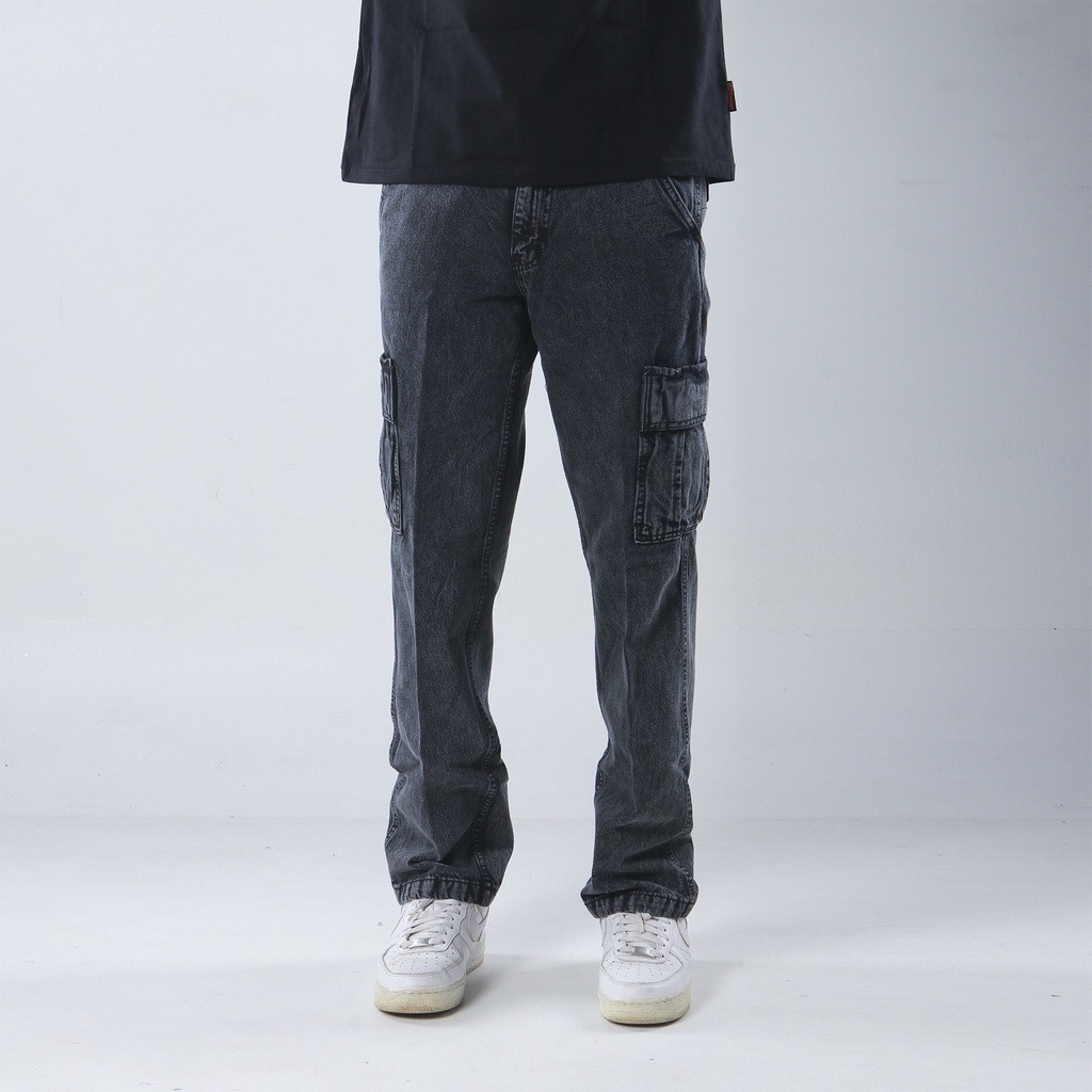 Superego Celana Cargo Pants Pria Jeans Reguler Loose fit Standard Denim Washed Snow Black SCPDW01D