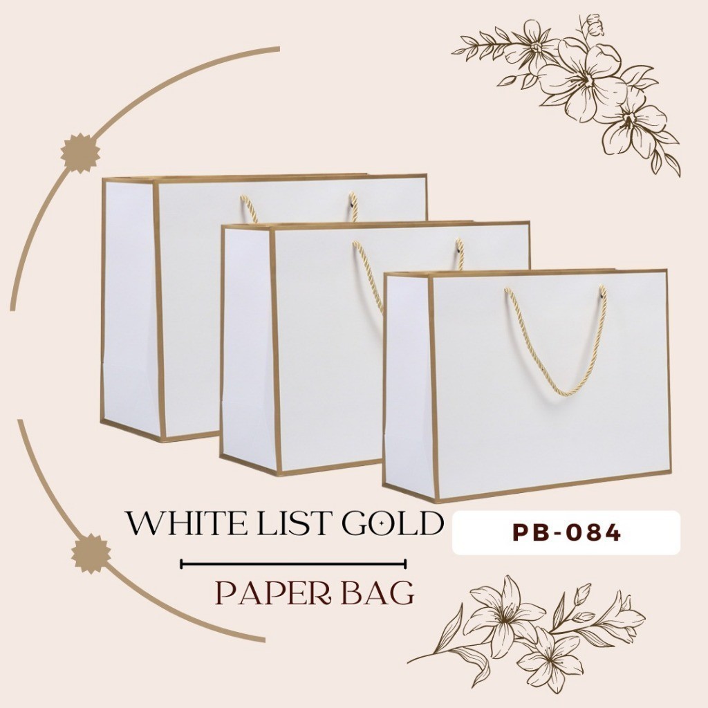 

PB084 - PAPER BAG JUMBO PREMIUM WHITE EDITION LIST GOLD KANTONG GOODIE HAMPERS BAG GIFT