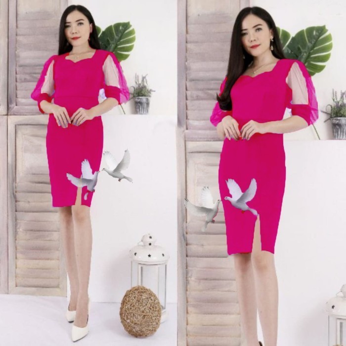 Baju Pesta Wanita Midi Dress Tile Scuba Mitha - Fanta