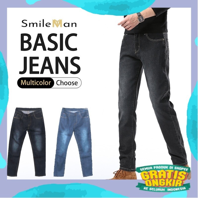 SmileMan Celana Panjang Jeans Denim Pria Slim Fit Black Terbaru Celana Jeans Pria Slimfit - Terlaris