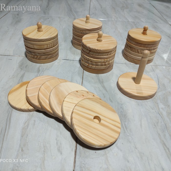 

Tatakan Gelas Kayu Set isi 6 / Alas Gelas MODEL DONAT / Coaster Set - ttkn donat blat Murah