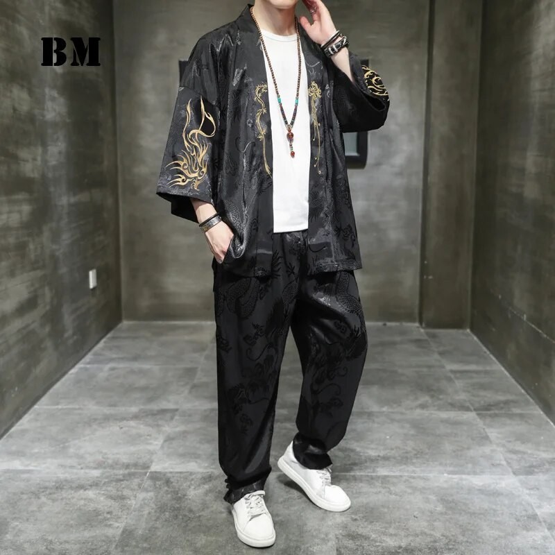 Baju Kardigan Phoenix Gaya Cina Ukuran Plus Celana Kasual Setelan Musim Semi Musim Panas Besar Tang 