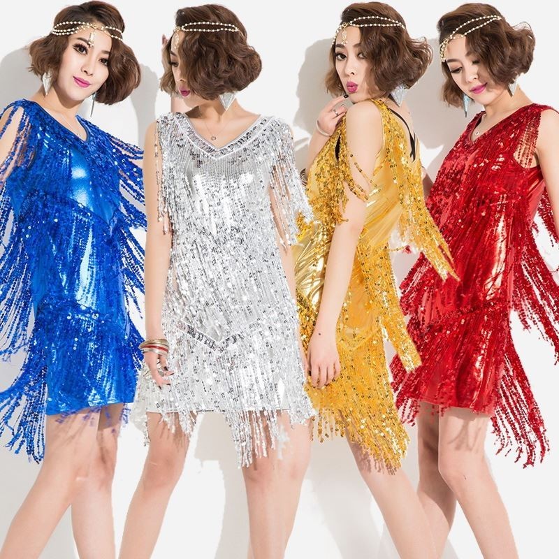 Dress sequins  Latin tassel dresses  Latin dance  jazz dance costumes female singers