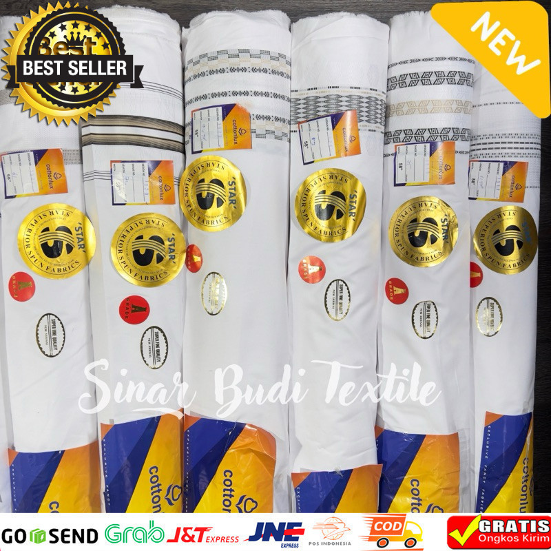 [Exclusive] Kain Katun Madinah Koko | Madinah Bordir 2 Sisi PUTIH | Per 0.5 Meter
