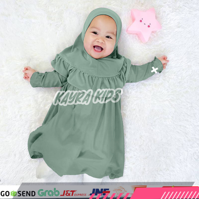 Baju Gamis Bayi Perempuan 0-3 tahun Pakaian Muslim Anak Free Jilbab Dress Lebaran