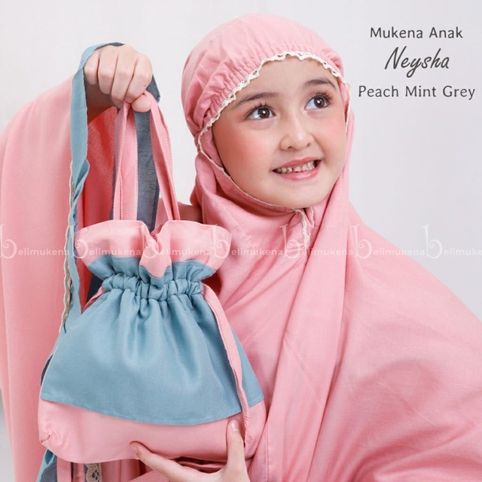 Mukena anak tanggung kombinasi tazbiya twotone salwa bahan mikro muken - Pink greentea, M